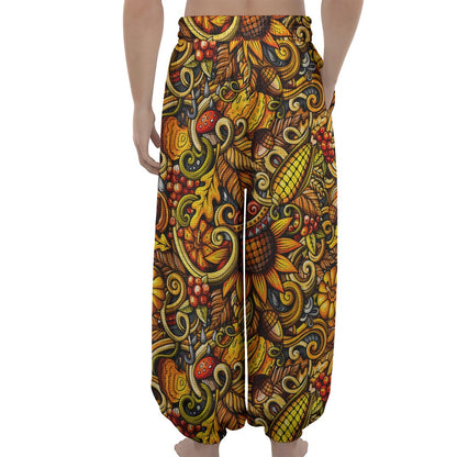 Abstract Sunflower Pattern Print Lantern Pants