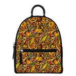 Abstract Sunflower Pattern Print Leather Backpack