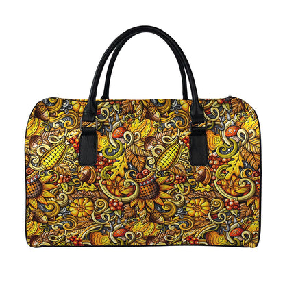 Abstract Sunflower Pattern Print Leather Duffle Bag