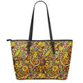 Abstract Sunflower Pattern Print Leather Tote Bag With Zipper