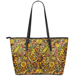 Abstract Sunflower Pattern Print Leather Tote Bag