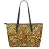 Abstract Sunflower Pattern Print Leather Tote Bag