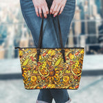 Abstract Sunflower Pattern Print Leather Tote Bag