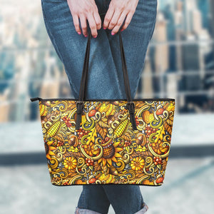 Abstract Sunflower Pattern Print Leather Tote Bag