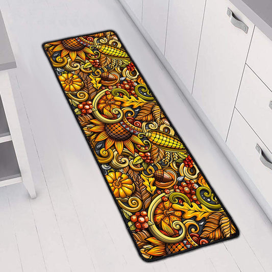 Abstract Sunflower Pattern Print Long Kitchen Mat
