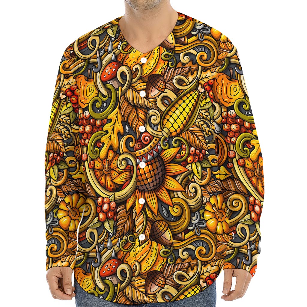 Abstract Sunflower Pattern Print Long Sleeve Baseball Jersey