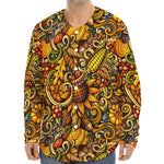 Abstract Sunflower Pattern Print Long Sleeve Baseball Jersey
