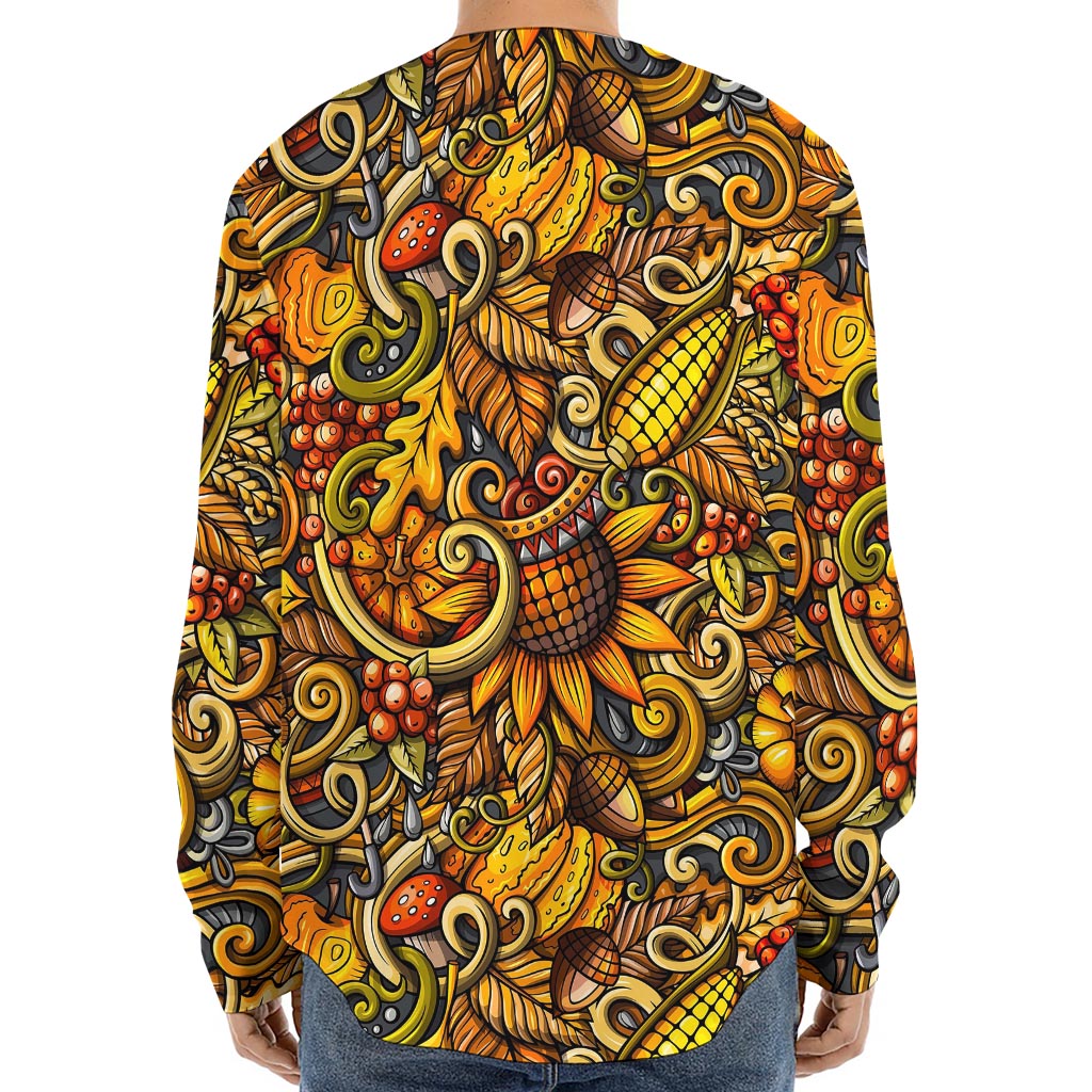 Abstract Sunflower Pattern Print Long Sleeve Baseball Jersey