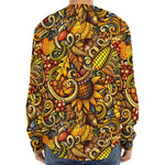 Abstract Sunflower Pattern Print Long Sleeve Baseball Jersey