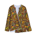 Abstract Sunflower Pattern Print Long Sleeve Short Coat