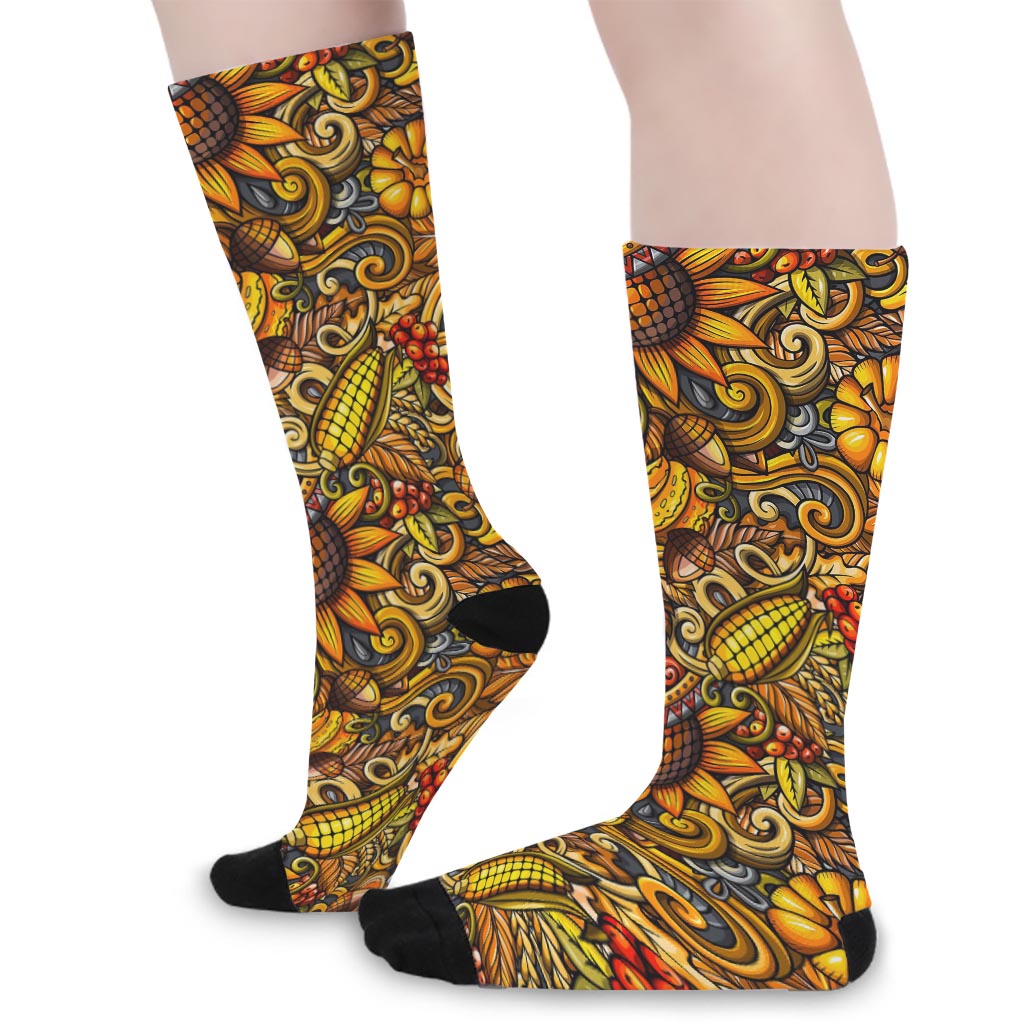 Abstract Sunflower Pattern Print Long Socks