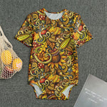 Abstract Sunflower Pattern Print Men's Bodysuit