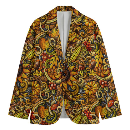 Abstract Sunflower Pattern Print Men's Cotton Blazer