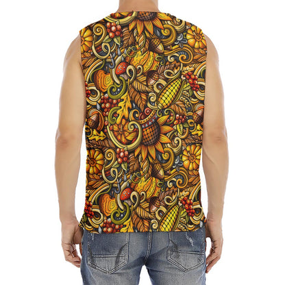 Abstract Sunflower Pattern Print Men's Fitness Tank Top
