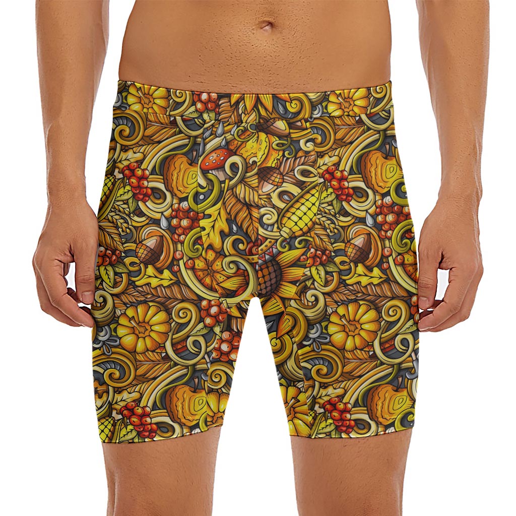Abstract Sunflower Pattern Print Men's Long Boxer Briefs