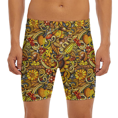 Abstract Sunflower Pattern Print Men's Long Boxer Briefs