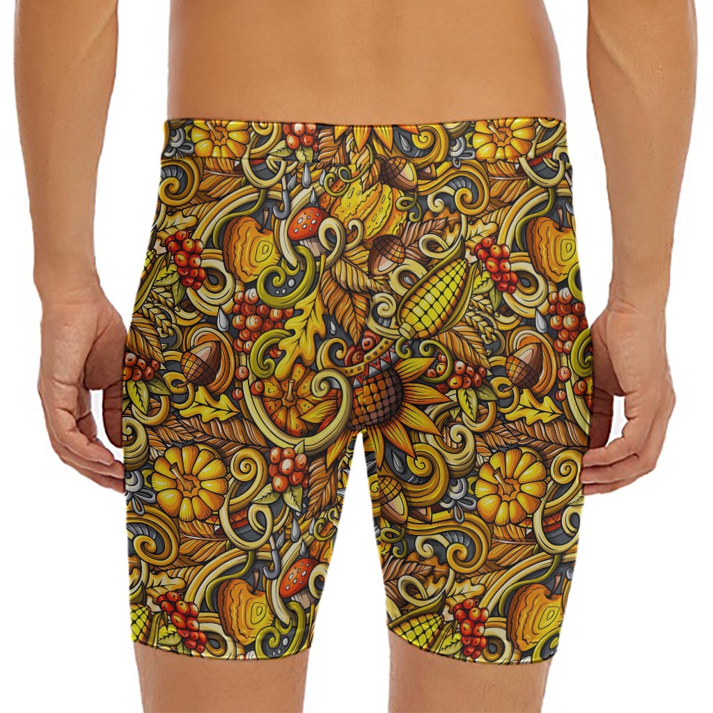 Abstract Sunflower Pattern Print Men's Long Boxer Briefs