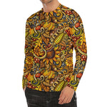 Abstract Sunflower Pattern Print Men's Long Sleeve Rash Guard