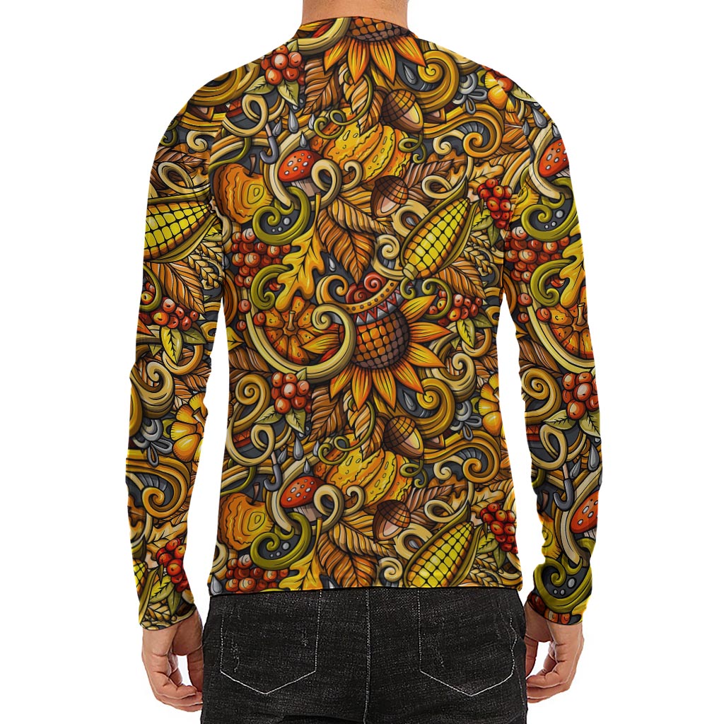 Abstract Sunflower Pattern Print Men's Long Sleeve Rash Guard