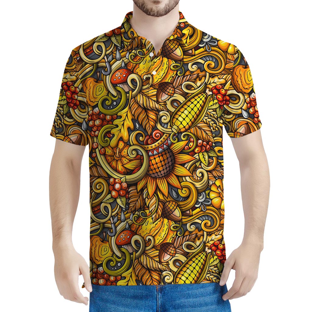Abstract Sunflower Pattern Print Men's Polo Shirt