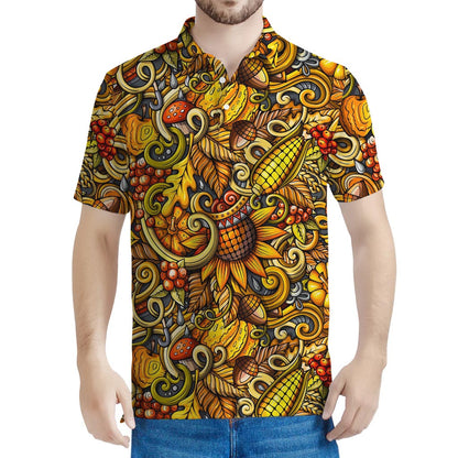 Abstract Sunflower Pattern Print Men's Polo Shirt