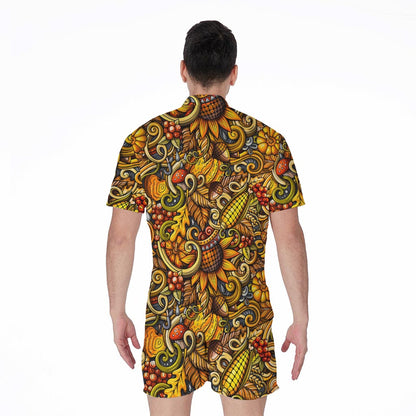 Abstract Sunflower Pattern Print Men's Rompers