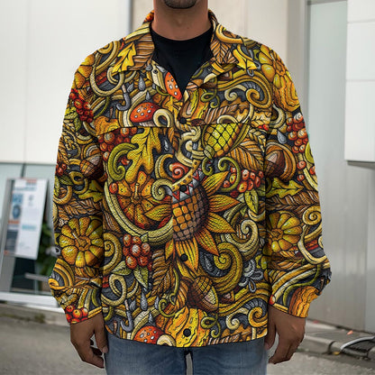 Abstract Sunflower Pattern Print Men's Shirt Jacket