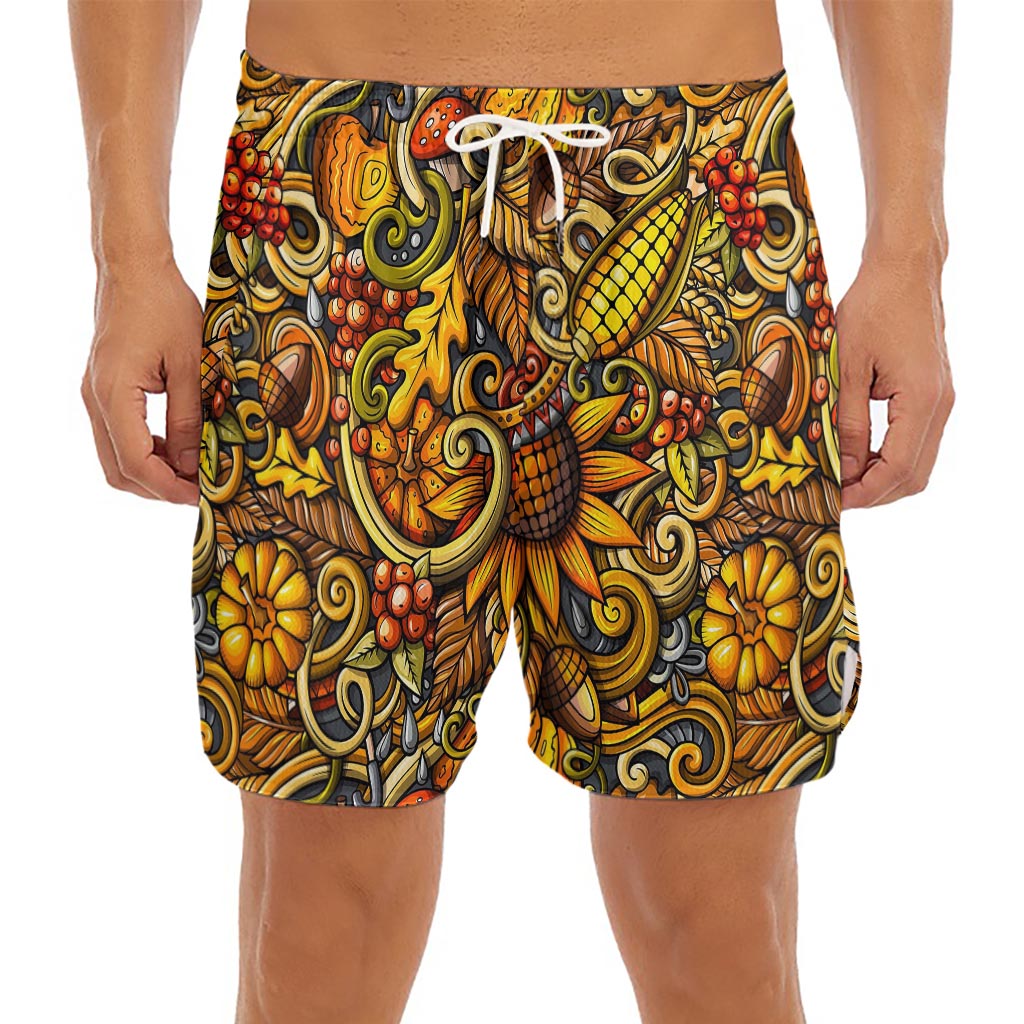 Abstract Sunflower Pattern Print Men's Split Running Shorts