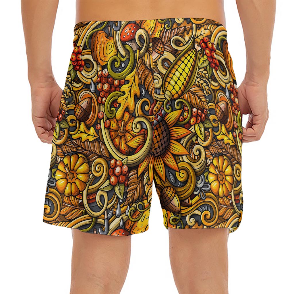 Abstract Sunflower Pattern Print Men's Split Running Shorts