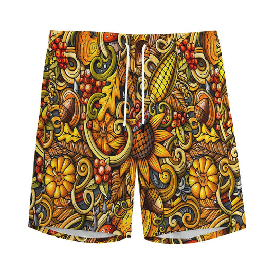 Abstract Sunflower Pattern Print Men's Sports Shorts