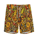 Abstract Sunflower Pattern Print Men's Sports Shorts