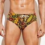 Abstract Sunflower Pattern Print Men's Swim Briefs
