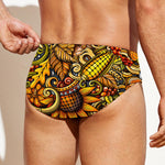 Abstract Sunflower Pattern Print Men's Swim Briefs