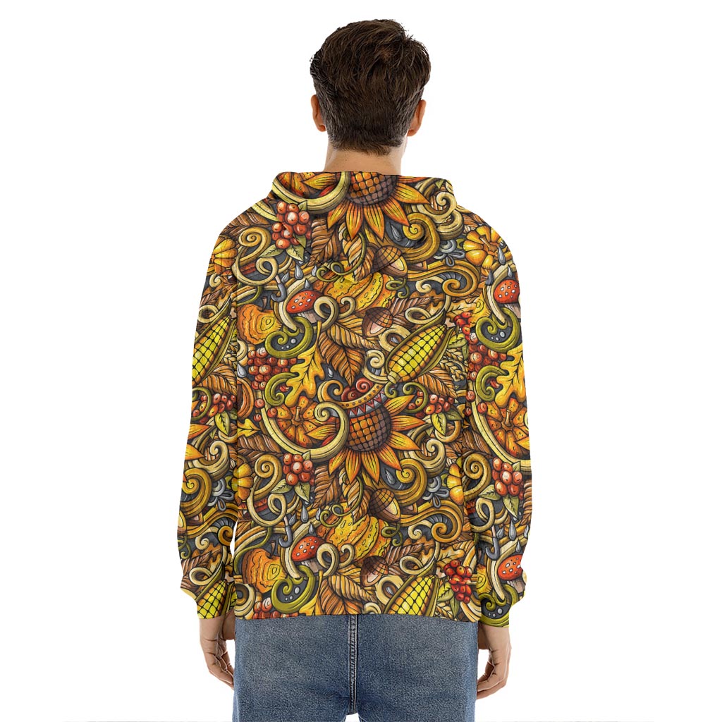 Abstract Sunflower Pattern Print Men's Velvet Pullover Hoodie