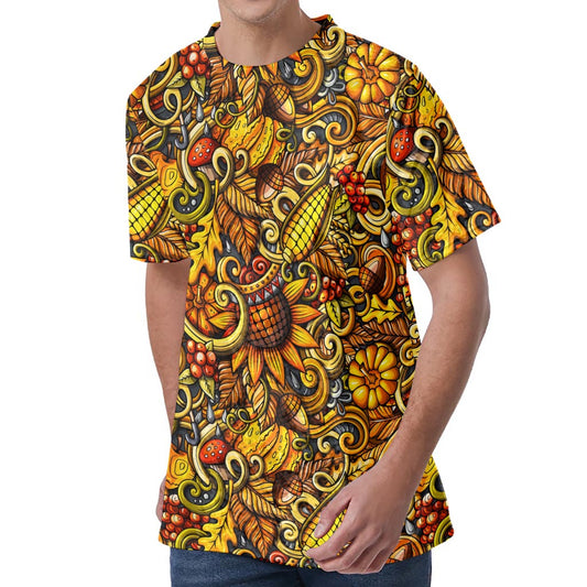 Abstract Sunflower Pattern Print Men's Velvet T-Shirt