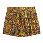 Abstract Sunflower Pattern Print Mesh Shorts
