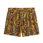 Abstract Sunflower Pattern Print Mesh Shorts