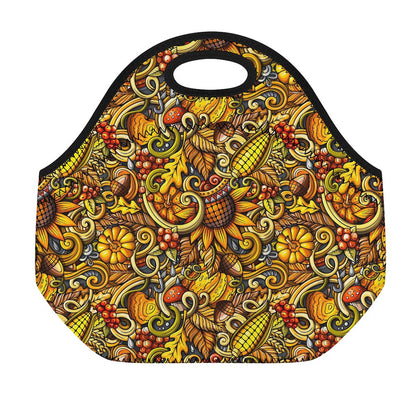 Abstract Sunflower Pattern Print Neoprene Lunch Bag