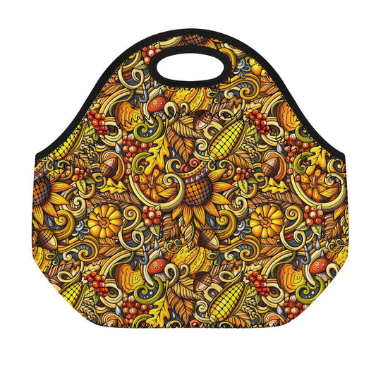 Abstract Sunflower Pattern Print Neoprene Lunch Bag