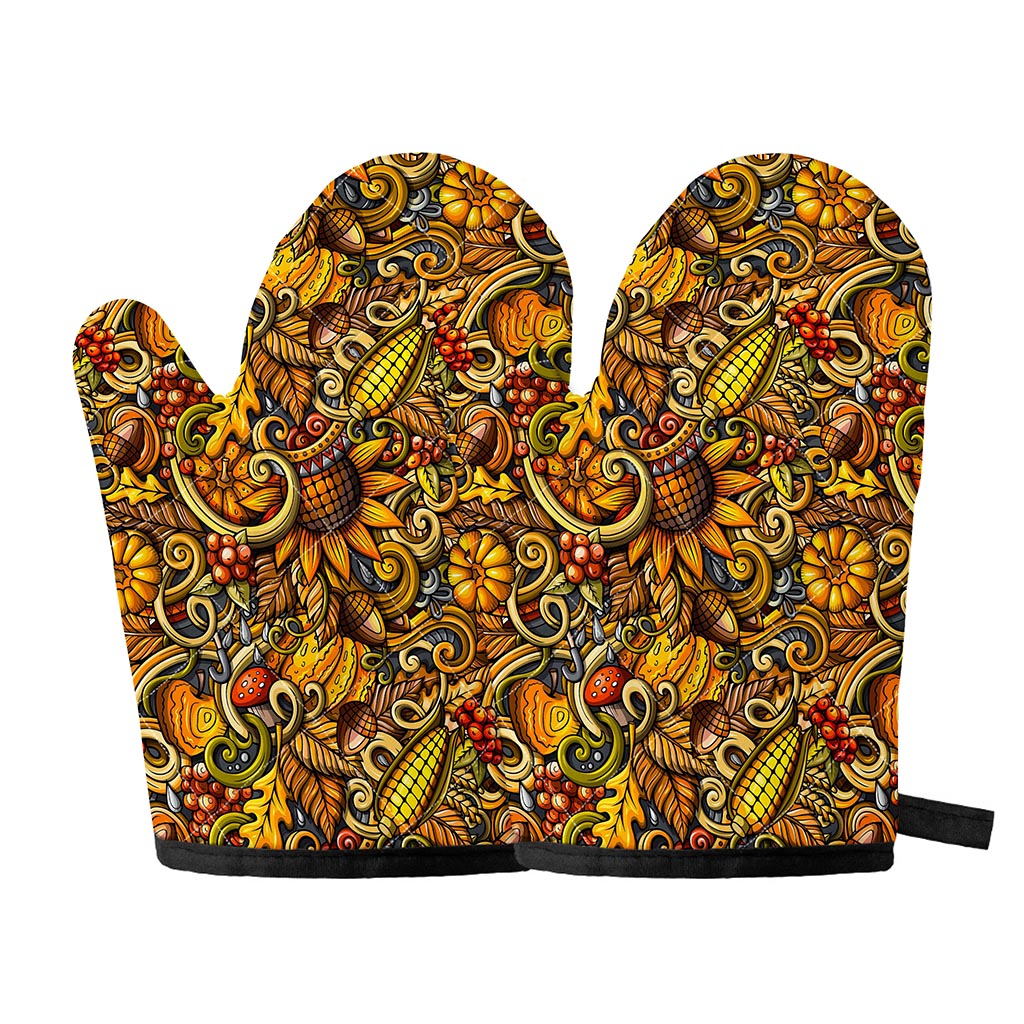 Abstract Sunflower Pattern Print Oven Mitts