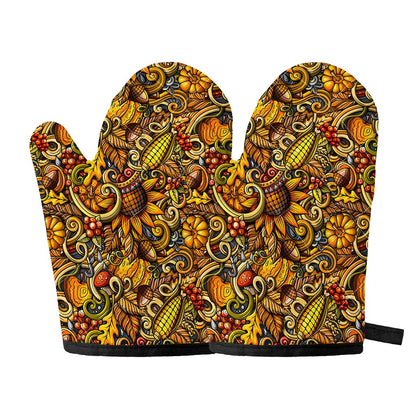 Abstract Sunflower Pattern Print Oven Mitts