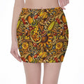 Abstract Sunflower Pattern Print Pencil Mini Skirt
