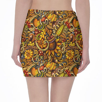 Abstract Sunflower Pattern Print Pencil Mini Skirt
