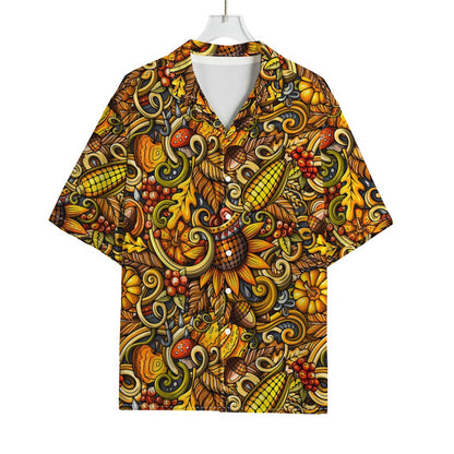 Abstract Sunflower Pattern Print Rayon Hawaiian Shirt
