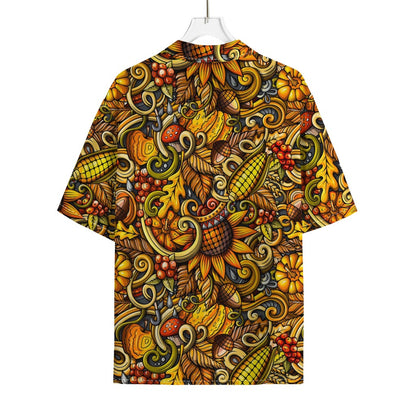Abstract Sunflower Pattern Print Rayon Hawaiian Shirt