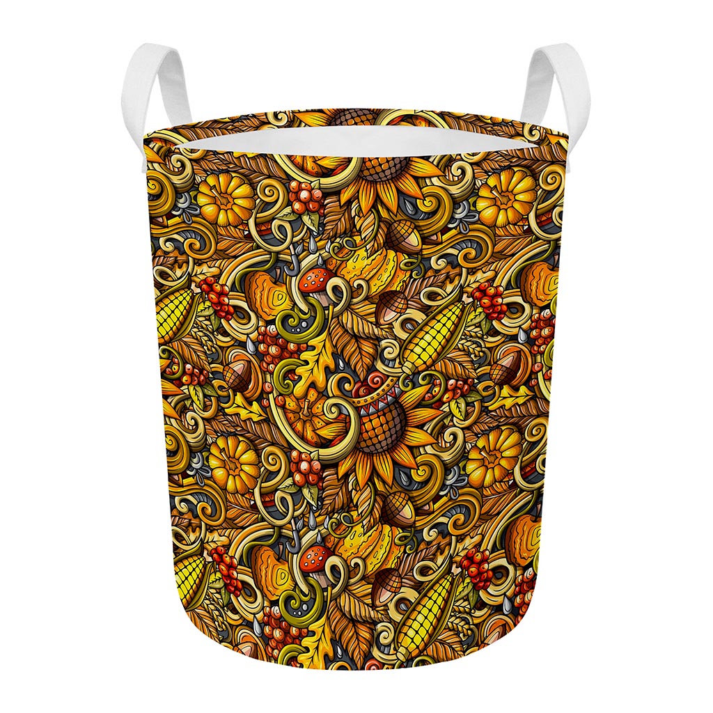 Abstract Sunflower Pattern Print Round Laundry Basket