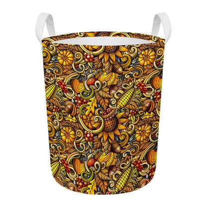 Abstract Sunflower Pattern Print Round Laundry Basket