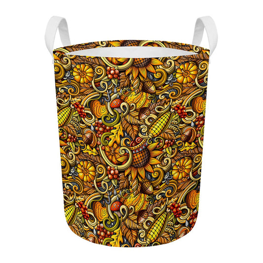 Abstract Sunflower Pattern Print Round Laundry Basket