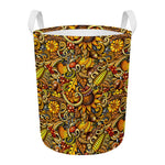 Abstract Sunflower Pattern Print Round Laundry Basket