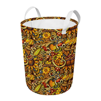 Abstract Sunflower Pattern Print Round Laundry Basket